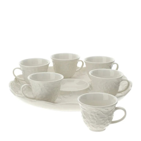 HERVIT - Vassio con 6 tazzine e zuccheriera in porcellana