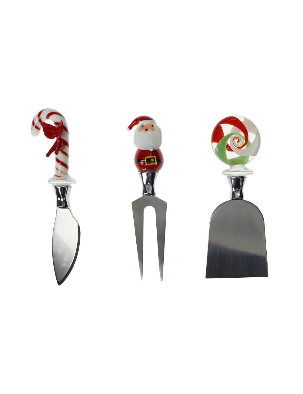 COLTELLI FORMAGGIO CHRISTMAS SET 3 PEZZI VETRO/INOX - Brandani