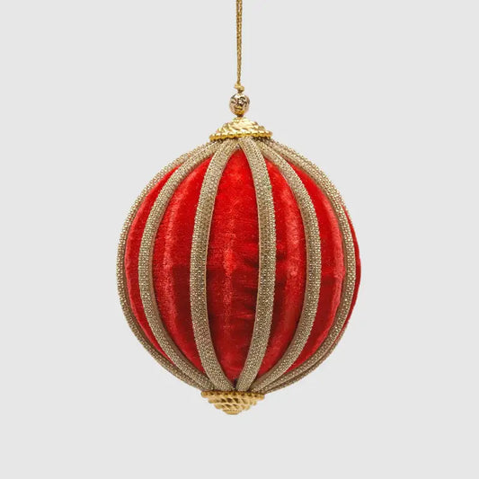 EDG Enzo De Gasperi Addobbo Pallina per Albero di Natale 10cm Velluto Spicchi Rosso Oro