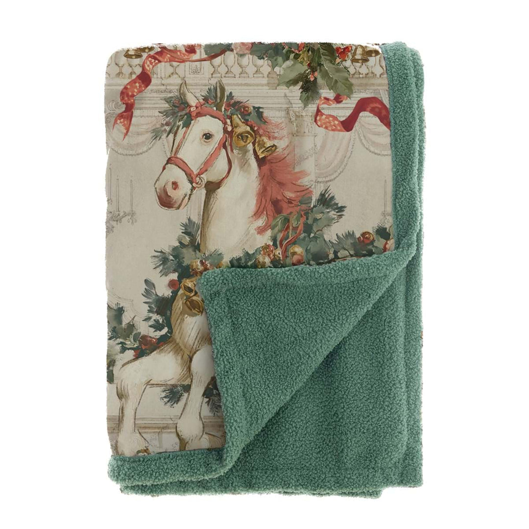 Blanc Mariclò Plaid Sherpa di natale con Cavallo "Calessi e Calessini" 160x220 cm