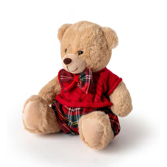 Orsetto di Peluche Beige con Abiti Rossi 20 cm - Fiori di Lena