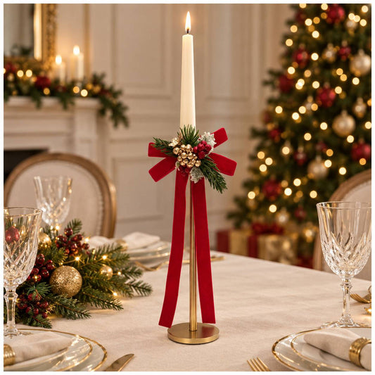 Fiori di Lena Candeliere di natale in metallo oro con fiocco H20 cm
