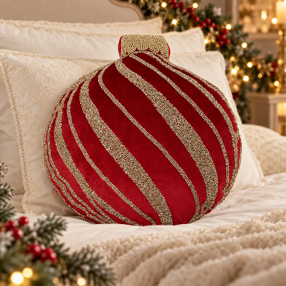 Cuscino sfera natalizia rosso e oro Blanc Mariclò 38 × 40 cm