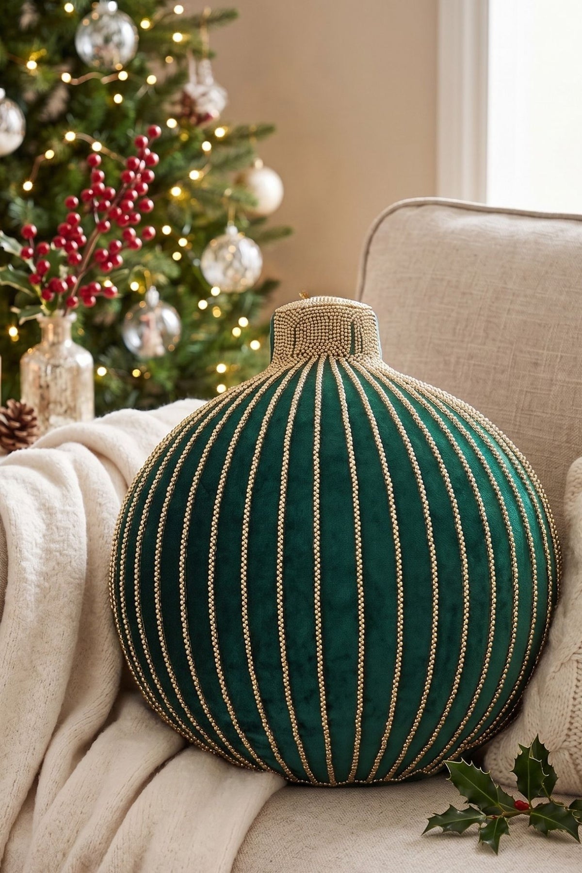 Cuscino sfera natalizia verde e oro Blanc Mariclò 38 × 40 cm