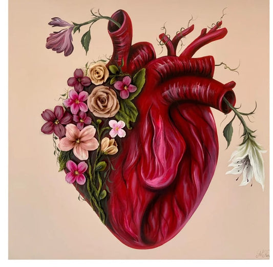 Art Maiora Quadro Flowery Heart Dipinto a Mano su Tela 100x100 cm