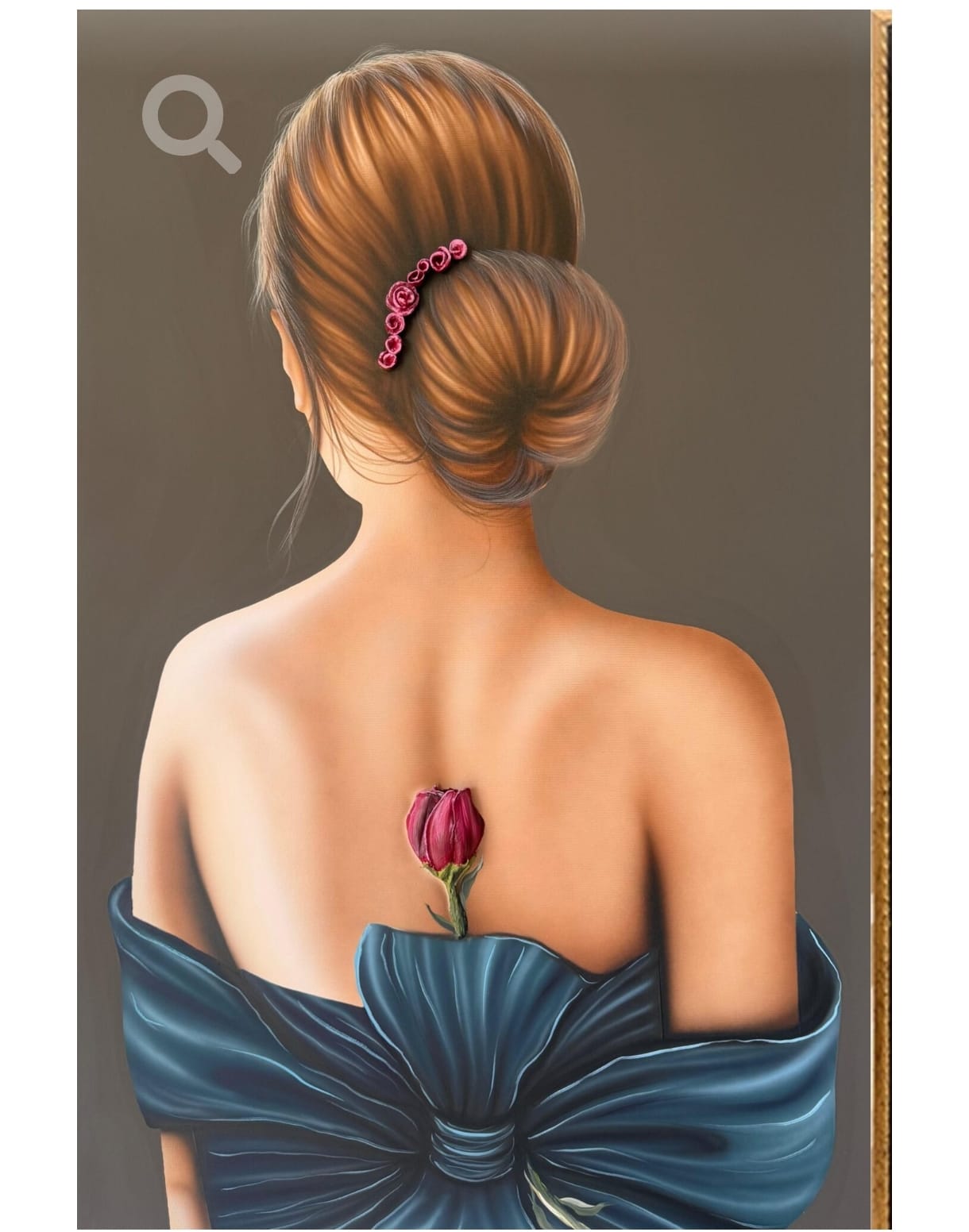 quadro donna di spalle con rosa 150x100