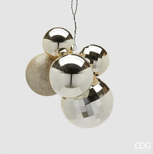 EDG Enzo De Gasperi Addobbo di Natale Grappolo MirrorMix 5 Pz Champagne