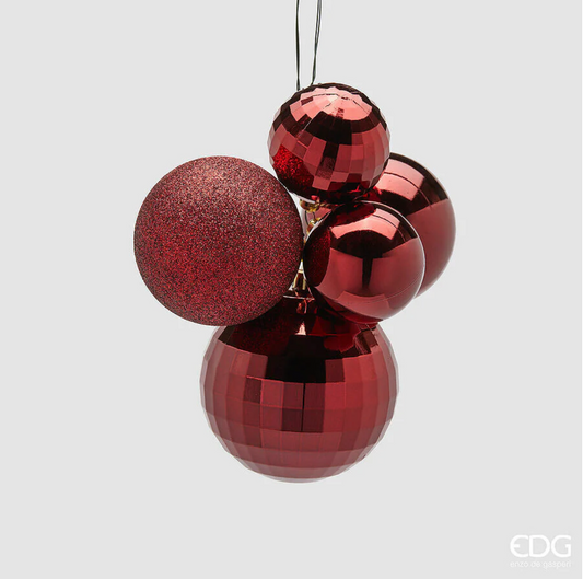 EDG Enzo De Gasperi Addobbo di Natale Grappolo MirrorMix 5 Pz Burgundy