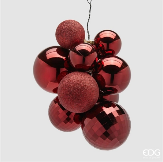 EDG Addobbo 10 Palle Di Natale Grappolo Mirrormix Rosso Scuro