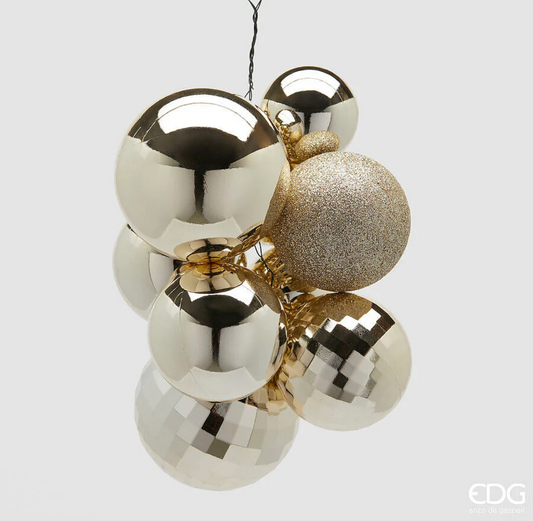 EDG Enzo De Gasperi Addobbo di Natale Grappolo MirrorMix 10 Pz Champagne