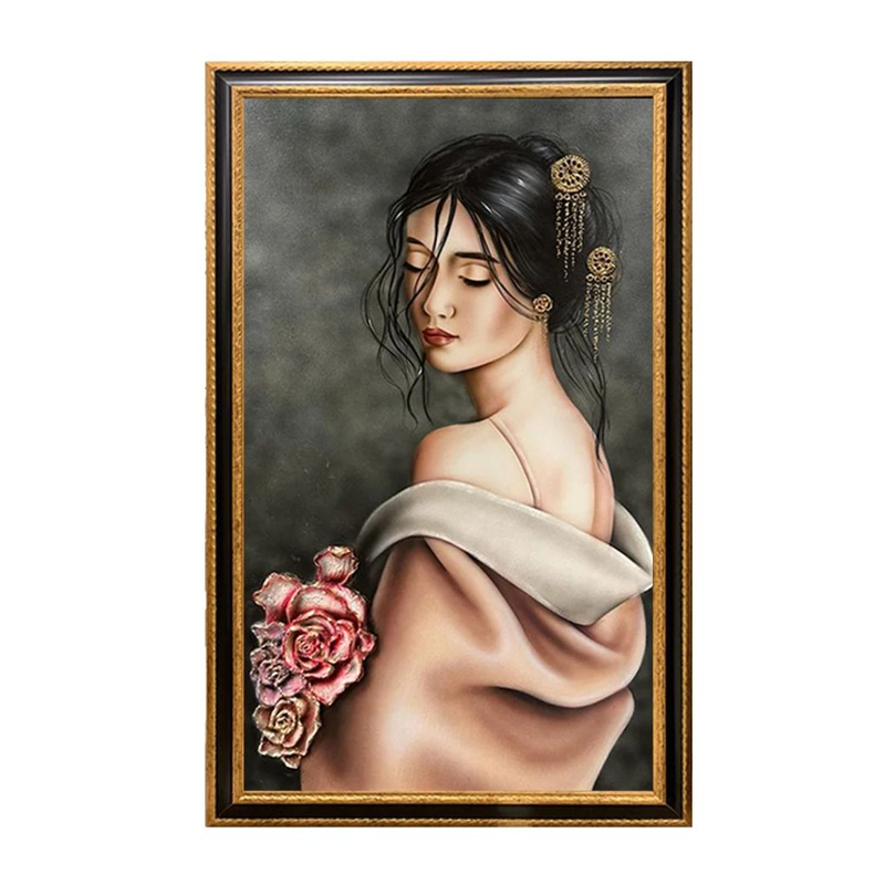Quadro Adara con Cornice Nero Oro Dipinto a Mano su Tela 120x75 cm